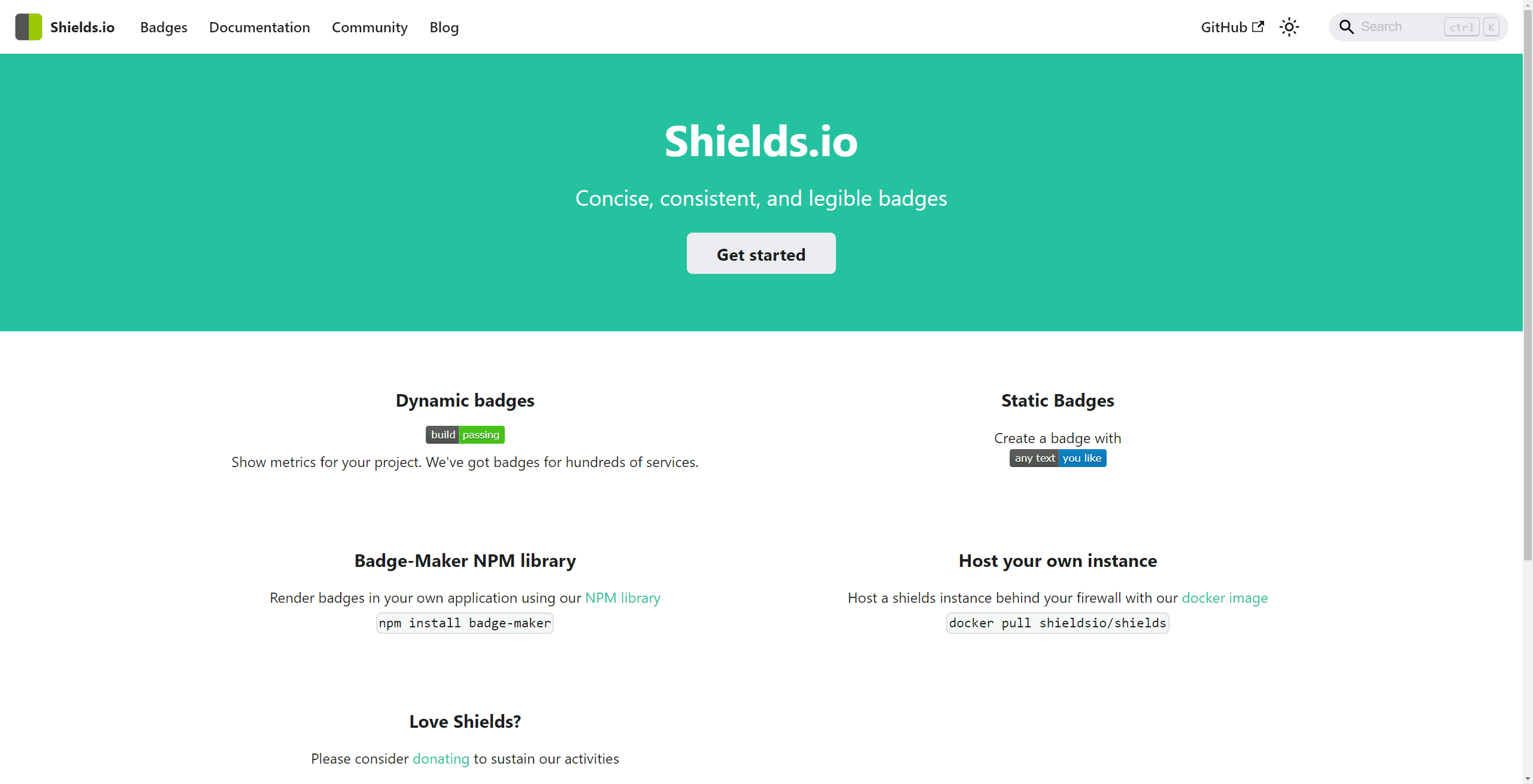 Página de inicio de shields.io