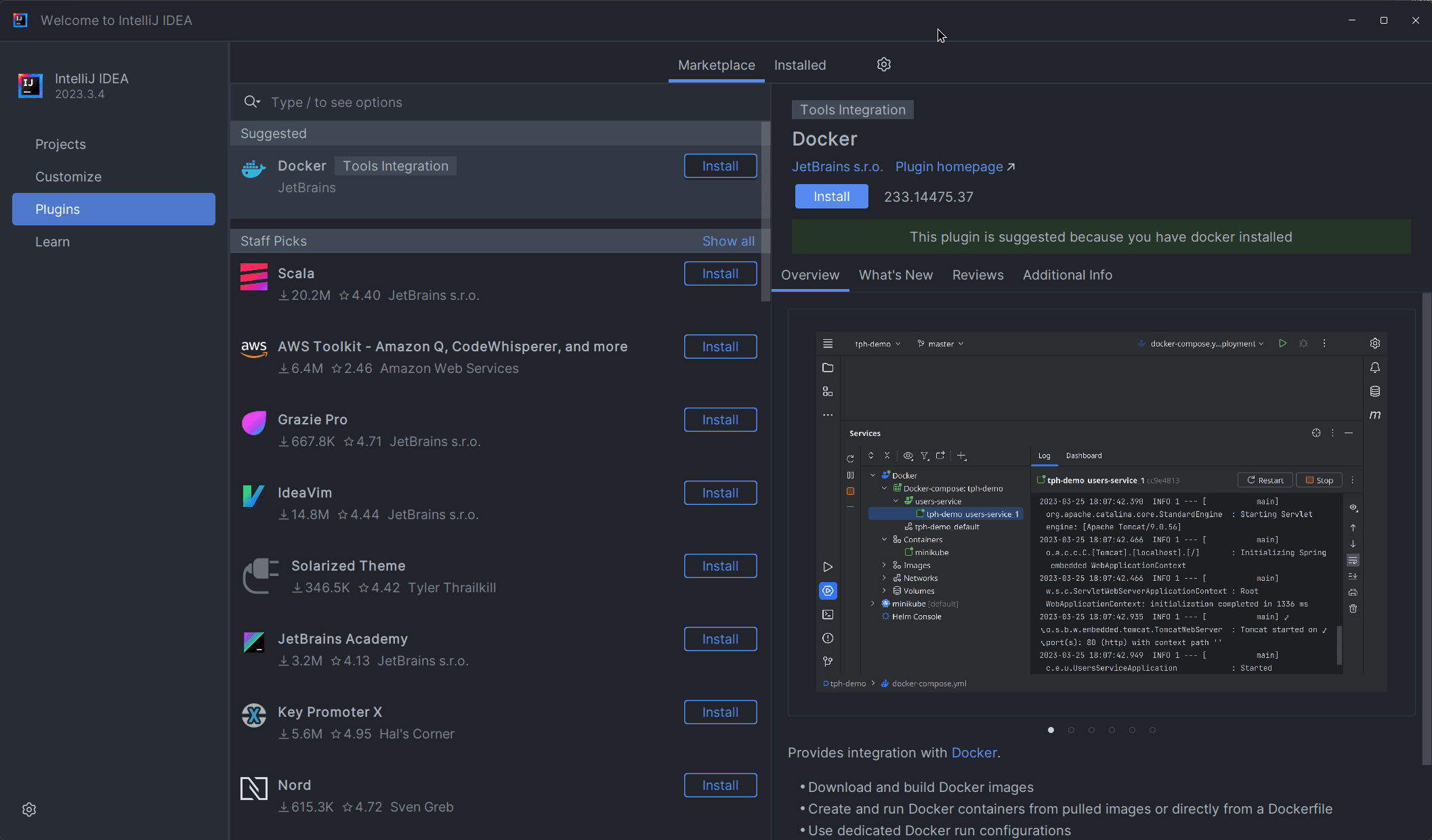 Pantalla de Plugins de IntellIj