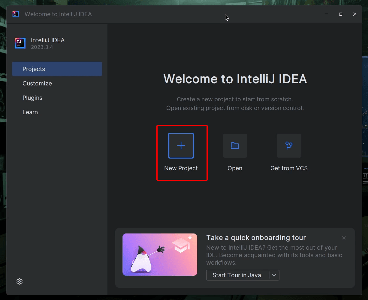 Ventana de Inicio de IntellIj