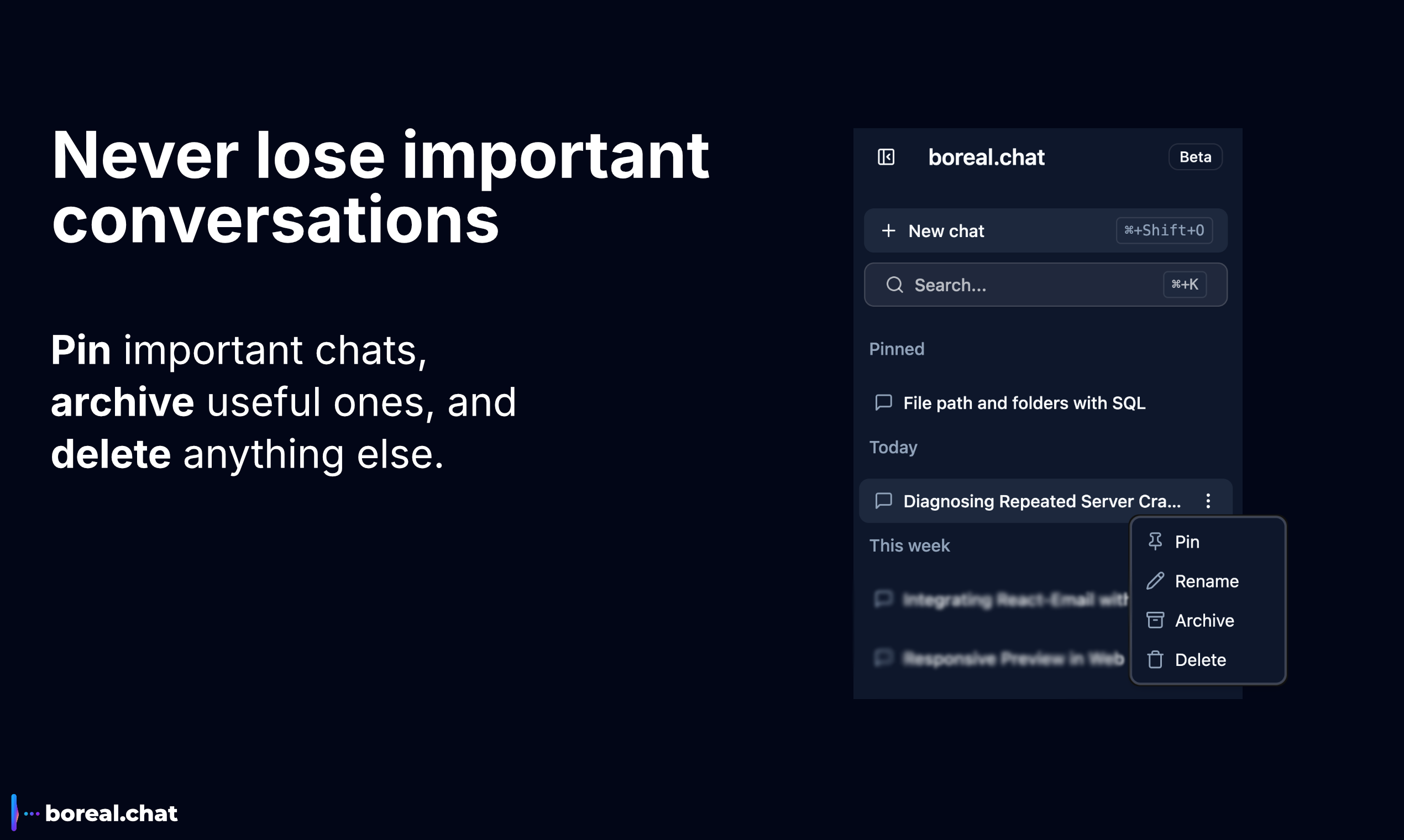 Funcionalidades de los chats en Boreal chat